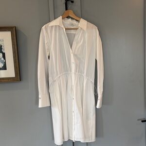 Vince Cotton Drawcord Ruched Shirt Dress (Optic White)